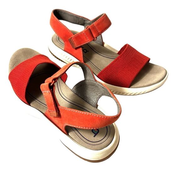 Bionica Womens 9.5 Orange Leather/Fabric Comfort Casual Sandals Open Toe Snap On - Picture 2 of 11